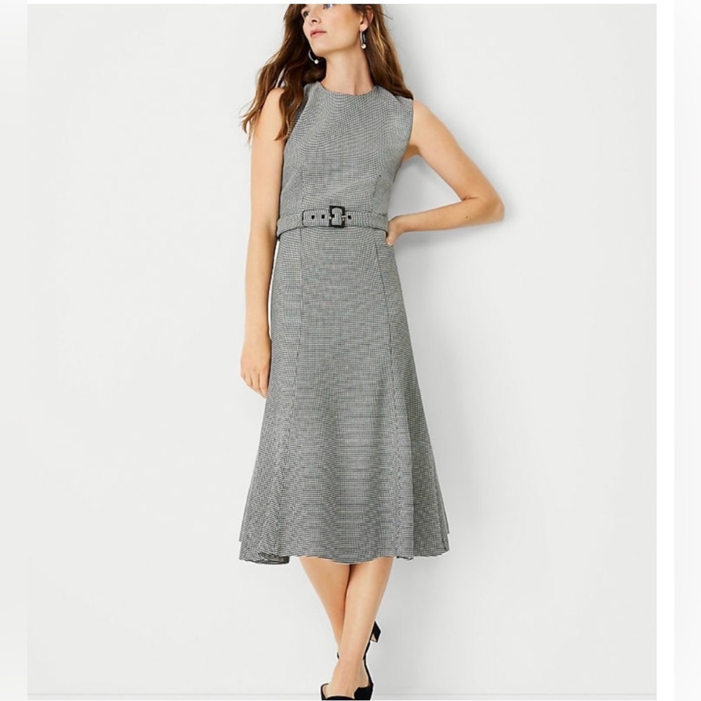 NWT Ann Taylor belted houndstooth midi dress